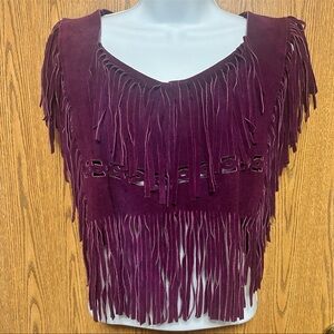 Vintage ‘70s Pioneer Wear Purple Suede Leather Fringe Shawl Poncho Vest - Size S